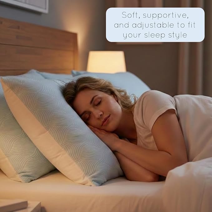 pillosophy Original Adjustable Loft Pillow • Gel-Infused Shredded Memory Foam Fill • Dual-Sided Washable Cooling Cover • Perfect for Back, Side, Stomach Sleepers (Queen Size, 1-pack)