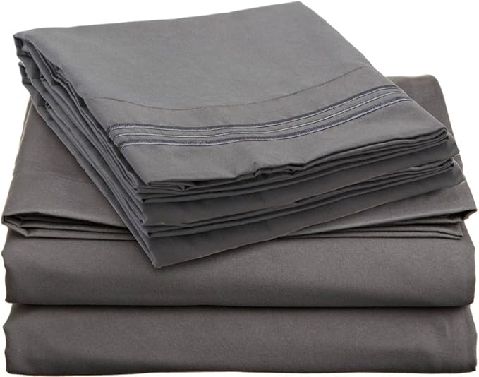 Clara Clark 1800 Series Bed Sheet Sets - Stay fit on Mattress with Elastic Straps at Corners - Twin (Single), Charcoal Stone Gray (75”x39” Fits XL)