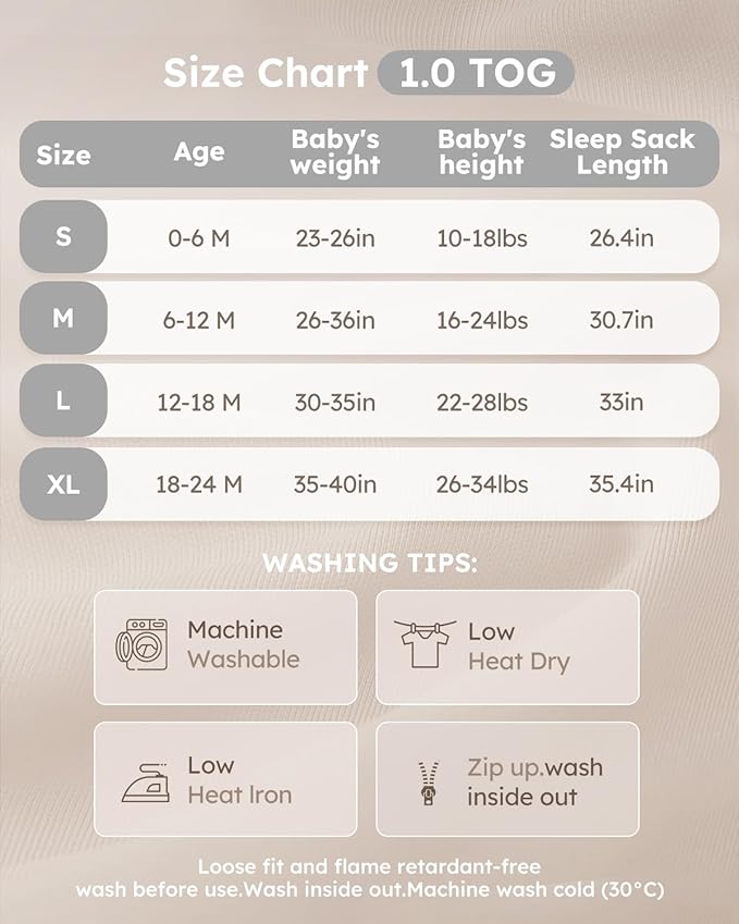 Yoofoss Rayon Made from Bamboo Baby Sleep Sack 12-18 Months 1.0 Tog Baby Wearable Blanket, Super Soft Infant Toddler Sleeping Sack 2-Way Zipper