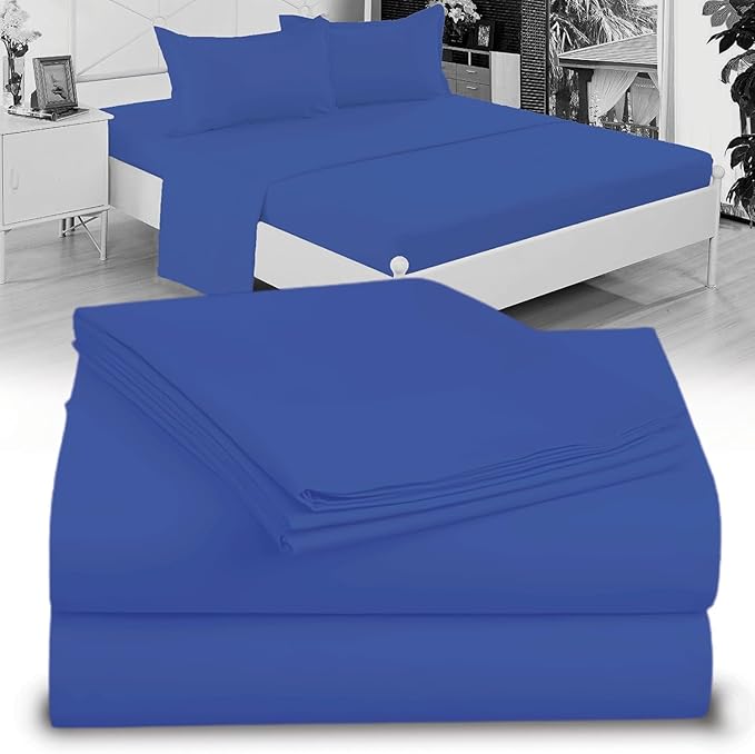 Full XL 100% Microfiber Double Brushed Sheet Set - Extra-Soft, Breathable & Wrinkle-Free - 15" Deep Pockets, 54" x 80" - Ideal for Extra Long Full Beds - 4PC Set (Full XL, Royal Blue)