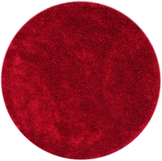 Hand Tufted SHAG Polyester ECO-Friendly Area Rugs - 8'x8', Round, Dark Pink, Solid Plain Design, High Pile Thick Handmade Anti Skid Area Rugs for Living Room, Bed Room K00111