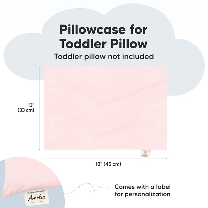 KeaBabies Toddler Pillowcase 13"x18" - Organic Cotton Toddler Pillowcase for Kids, Boys, Girls, Soft & Durable Cotton Cover for Miniature Sleepy Pillows,Cute Colors,Pillow Sold Separately(Mist Pink)