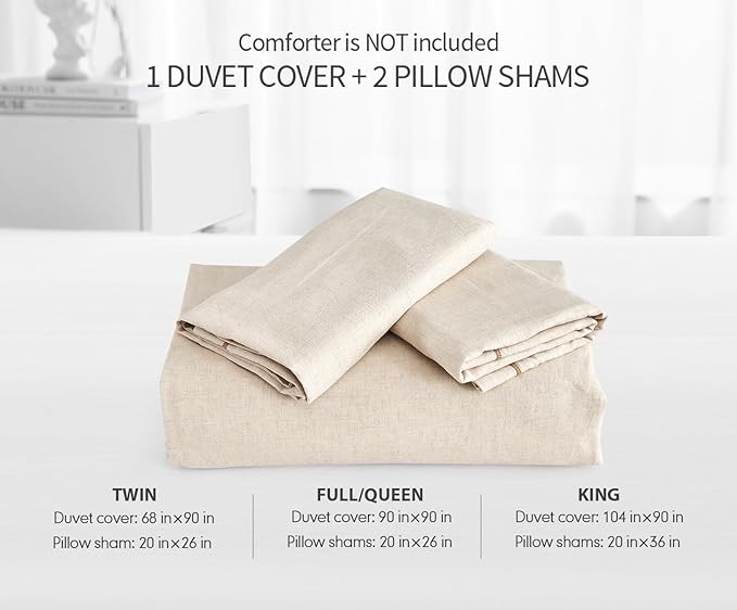 SLEEPBELLA Linen Duvet Cover Set Queen Size-1 Duvet Cover with 2 Pillow Shams with Button Closure Soft Breathable Farmhouse