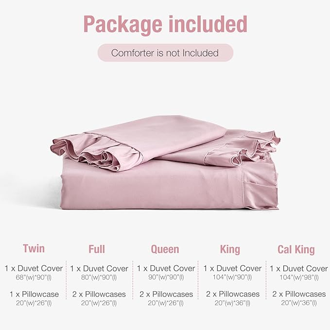 Lekesky Girls Ruffle Duvet Cover Twin Size, 2 Pieces Washed Microfiber Kids' Bedding Set, Aesthetic Shabby Chic Pink Comforter Cover with Ruffled Edges, Zipper Closure & Corner Ties