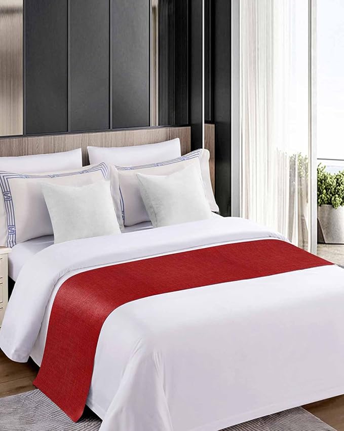 Farmhouse Red Linen Bottom Bed Runners for Bedroom Hotel,Decorative Bedding Scarf Vintage Burlap Christmas Bed End Blanket Bedding Runner Scarves for Queen Size Bed,94x20in