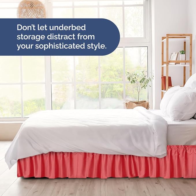 Wrap Around Dust Ruffle Bed Skirt - Red - for King Size Beds with 12 Inch Drop - Easy Fit Elastic Strap - Adjustable Pleated Bedskirt w/Brushed Fabric - Wrinkle Free - for Women, Men, Kids & Teens