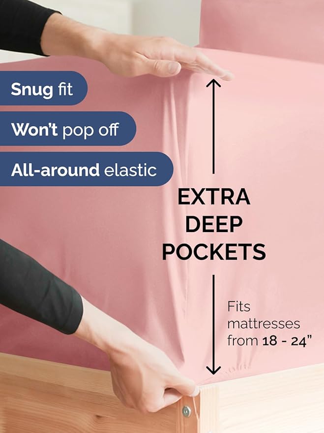 Extra Deep Twin XL Sheet Set - 4 Piece Breathable and Cooling Sheets - Hotel Luxury Bedding for Women, Men, Kids & Teens - Easy & Secure Fit - Soft and Wrinkle Free - Extra Deep Pockets - Baby Pink