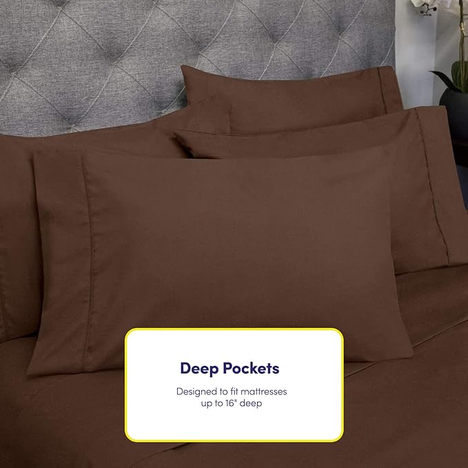 Full Size Bed Sheets - 6 Piece 1500 Supreme Collection Fine Brushed Microfiber Deep Pocket Full Sheet Set Bedding - 2 Extra Pillow Cases, Great Value, Full, Brown