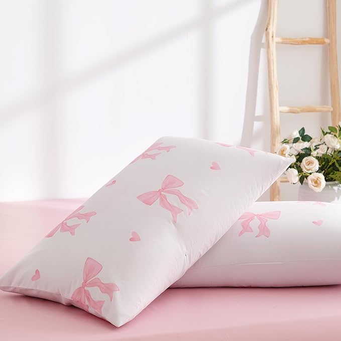 Nayoroom Pink Bow Duvet Cover Queen Size Heart Duvet Cover Coquette Bedding Set 3 Pieces Girls Cute Dorm Bedding Set with Pillowcases Soft Lightweight Microfiber