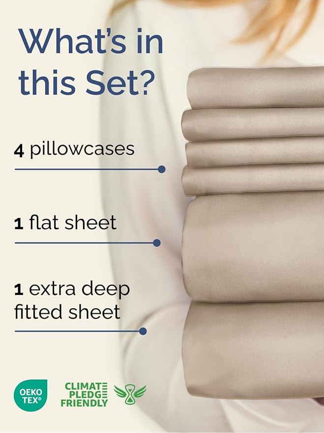 Extra Deep King Sheet Set - 6 Piece Breathable and Cooling Sheets - Hotel Luxury Bedding for Women, Men, Kids & Teens - Easy & Secure Fit - Soft, Wrinkle Free and Comfy - Extra Deep Pockets - Wheat
