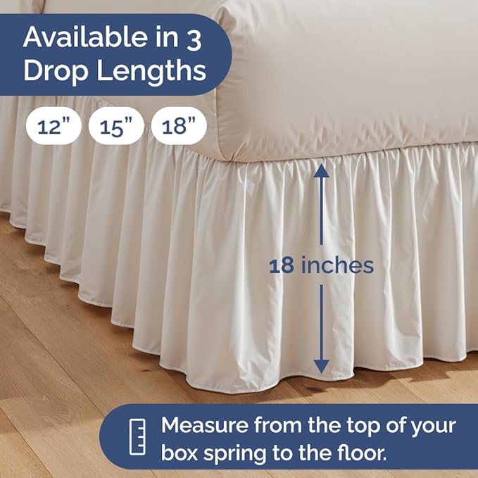 Bedskirt Full Size Ruffle - 18 inch Drop Dust Ruffle Bed Skirt with Platform - Ultra-Soft, Easy Fit, Premium Hotel Quality - Wrinkle, Fade & Shrink Resistant - for Women, Men, Kids and Teens - White