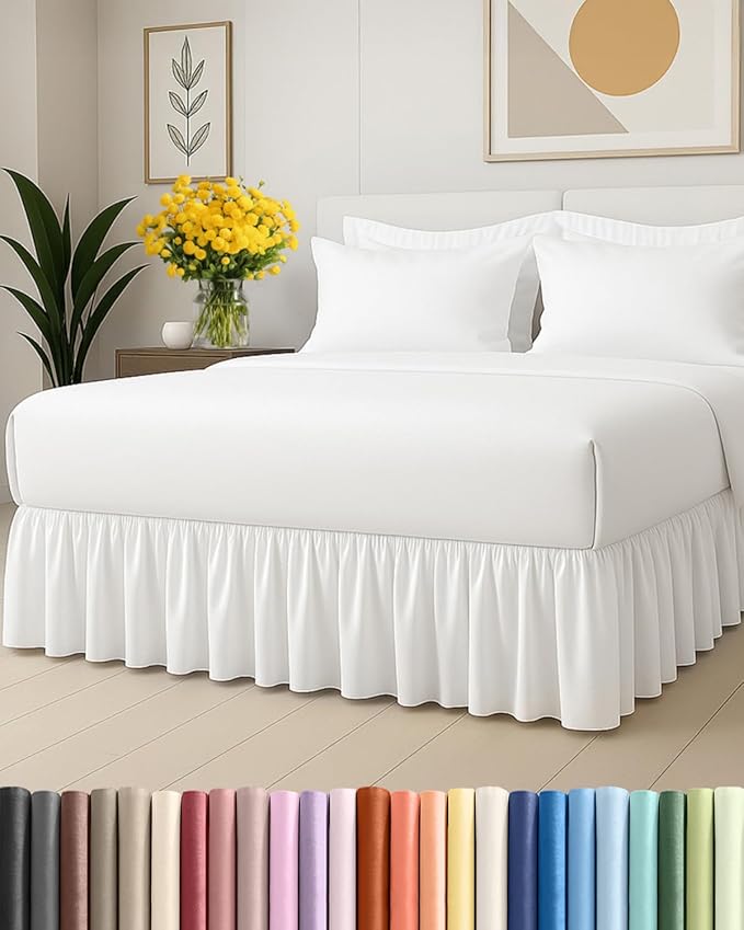 Bedskirt Queen Size Ruffle - 15 inch Drop Dust Ruffle Bed Skirt with Platform - Ultra-Soft, Easy Fit, Premium Hotel Quality - Wrinkle, Fade & Shrink Resistant - for Women, Men, Kids and Teens - White