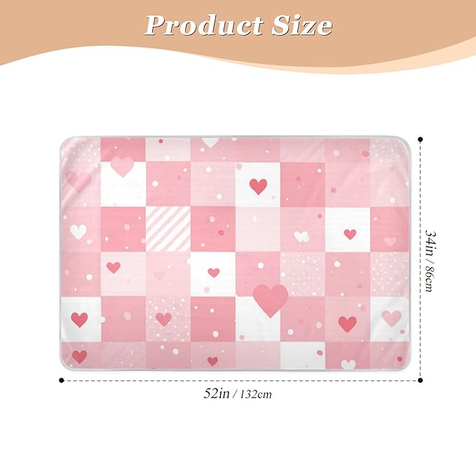 Waterproof Bed Pad Reusable Changing Pad Toddler Mattress Protector Large Pee Pad Baby Diaper Pad Soft Washable Liner Pink White Checkered Plaid Hearts Stripes