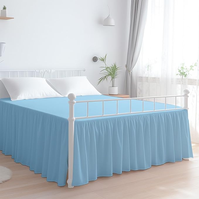 Premium Microfiber Queen Ruffled Bed Skirt, 21” Drop with Split Corners, Soft Wrinkle Free Bedskirt with Platform, Solid Light Blue Dust Ruffle for 60" x 80" Mattress