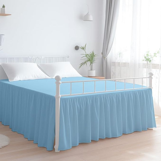 Premium Microfiber Queen Ruffled Bed Skirt, 21” Drop with Split Corners, Soft Wrinkle Free Bedskirt with Platform, Solid Light Blue Dust Ruffle for 60" x 80" Mattress