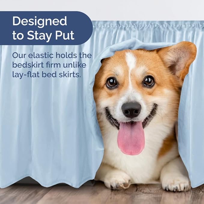 Wrap Around Dust Ruffle Bed Skirt - Sky Blue - for King Size Beds w/ 12 Inch Drop - Easy Fit Elastic Strap - Adjustable Pleated Bedskirt w/Brushed Fabric - Wrinkle Free, Women, Men, Kids & Teens