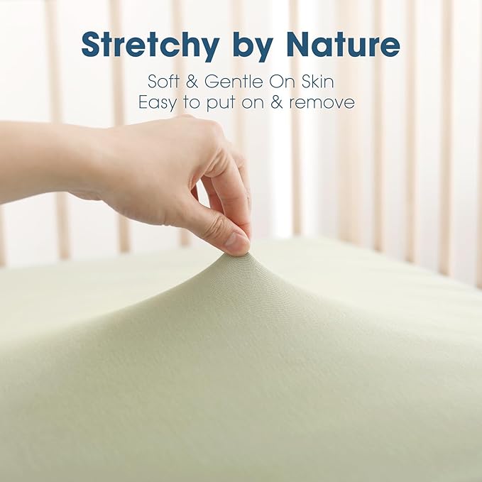 GRSSDER Jersey Crib Sheets for Boys and Girls, Stretchy Ultra Soft Crib Fitted Sheets Set 2 Pack, Universal Fit All Standard Crib Mattress Pads Safe and Snug, Pale Sage/Sage