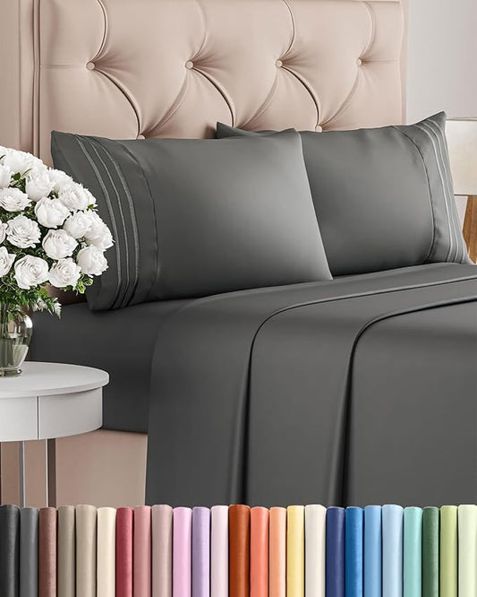 Cal King Size 4 Piece Sheet Set - Comfy Breathable & Cooling Bed Sheets Set - Hotel Luxury Bedding for Women, Men, Kids, Teens, Boys & Girls - Deep Pockets, Soft, Wrinkle Free - Oeko-Tex - Charcoal