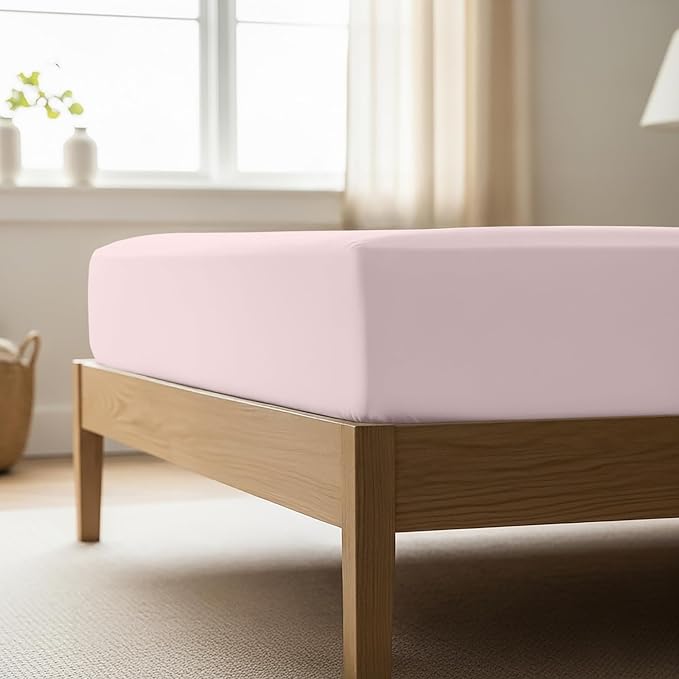 Mellanni California King Fitted Sheet - Iconic Collection Bedding Sheets with up to 16 inch Deep Pocket - Soft & Cooling - Fade & Stain Resistant - 1 PC (Cal King, Blush Pink)