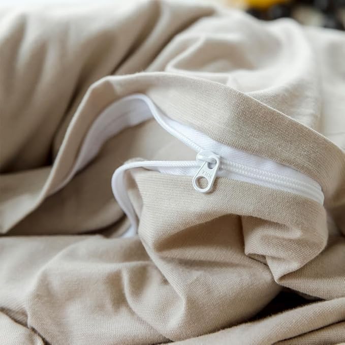 Boho Beige Duvet Cover Jersey Knit Cotton Bedding Duvet Cover Set King Solid Color 3 Pieces Bedding Set Apricot Khaki Comforter Cover Breathable Soft Farmhouse Bedding Set with Zipper Closure King