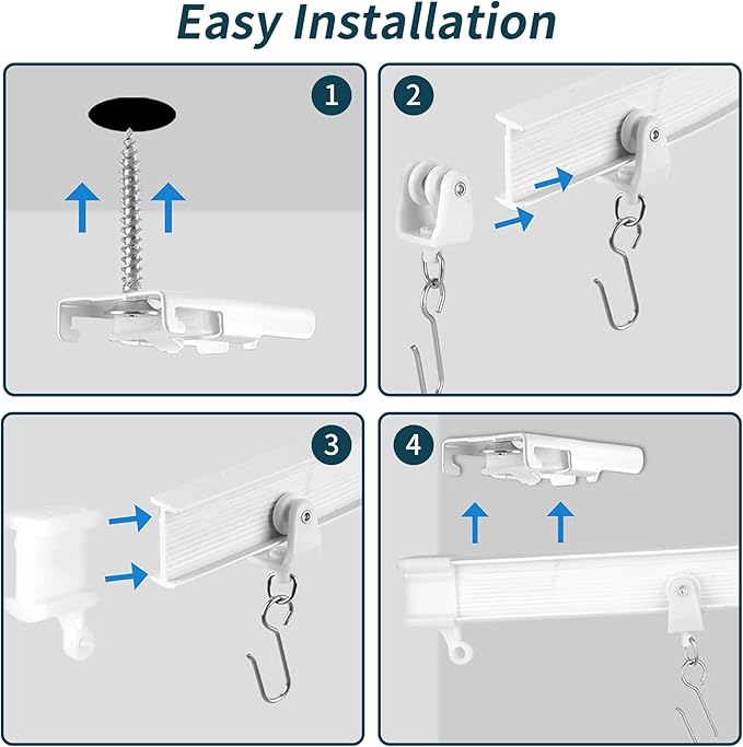 Flexible Bendable Ceiling Curtain Track, 9.8ft (3m) Curved, PVC, Metal, Plastic & Stainless Steel, White, Ceiling Mounted