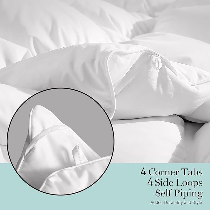Martha Stewart Extra Warmth White Goose Feather Down Fiber Comforter-King Size Duvet Insert, Noiseless Fabric with 84oz Filled Luxury Cloud Fluffy Bed Comforter with 8 Corner Loops, White 106x90inch