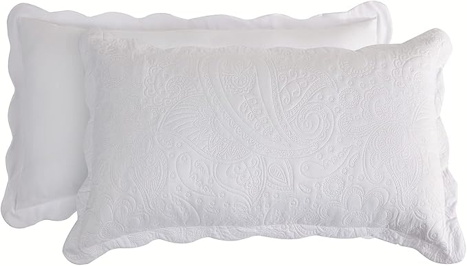 Oversized King Bedspread 128x120 Extra Wide, Ultrasonic Lightweight Bedding Cover, Paisley Pattern, Reversible, 5 Piece, 100% Microfiber, Pure White