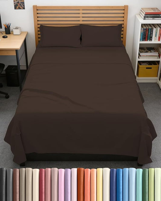 Full XL Bed Sheet Set - 4 Piece Extra Long Extended Full XL Sheets - Ultra-Soft, Breathable & Cooling - Fits 8” to 16" Mattress w/ Deep Pockets - 54" x 80" - Easy-Fit, Wrinkle & Fade Resistant - Brown