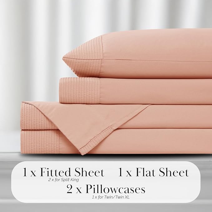 Southshore Fine Living, Inc. Pleated Hem, 4-Piece Full Sheet Set, 21-Inch Deep Pocket Bed Sheets Full Size Set, Machine Washable, Fitted Sheet, Oversized Flat, Pillow Cases Set of 2, Blush Sheets