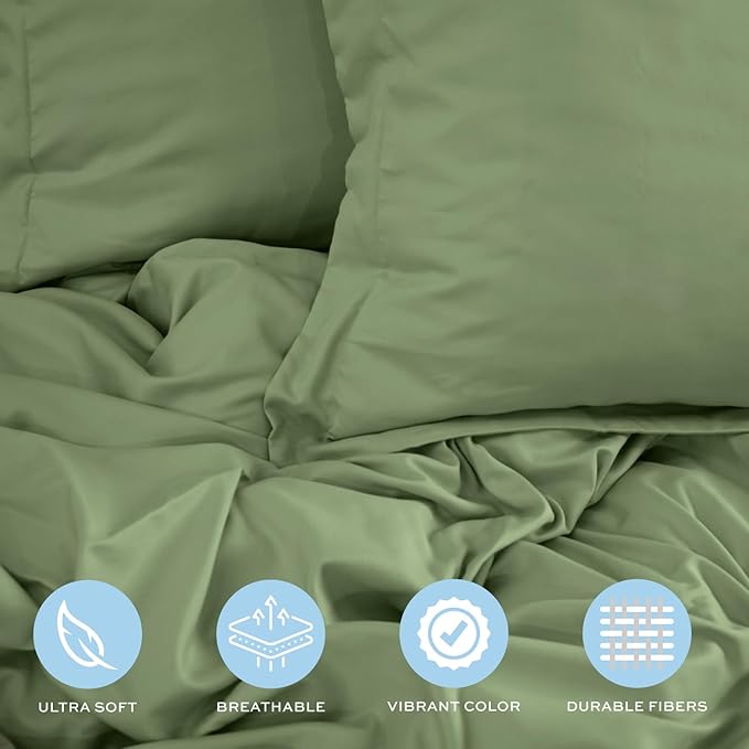 White Classic Sage Green Duvet Cover Queen Size, Microfiber Duvet Cover with Zipper, Duvet Cover Set with 2 Pillow Shams, Luxury Soft Comforter Cover Queen Size, 90 x 90 | Comforter Not Included