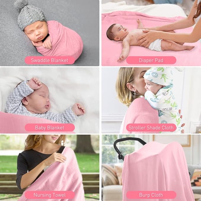Organic Cotton Newborn Baby Swaddle Blanket Unisex Swaddle Wrap Soft Silky Muslin Swaddle Blankets Neutral Receiving Blanket for Newborn Boys and Girls Large 47 x 47 inches(120x120cm) (LightPink)