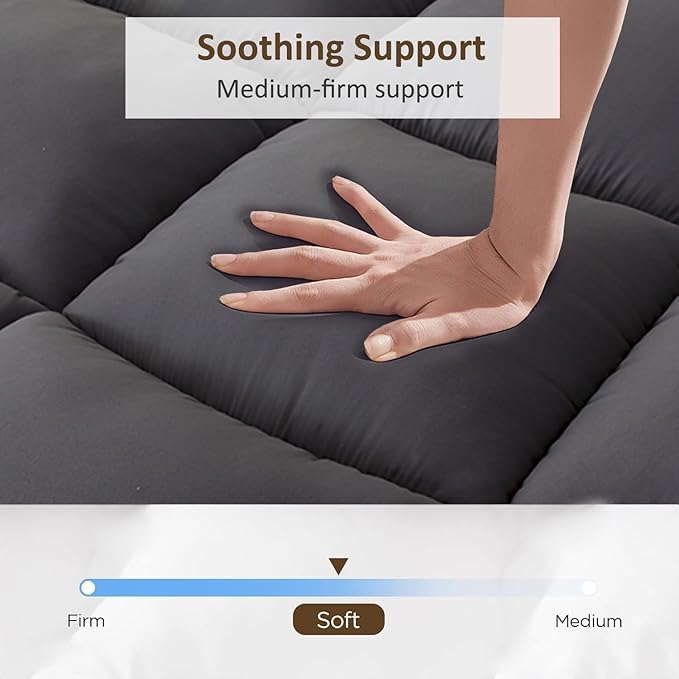 Thick Mattress Topper Full Size - Non-Slip Mattress Pad Cover for Back Pain Breathable Folding Sleeping Pad Machine Washable Mattress Protector (54x75 inch,Black)
