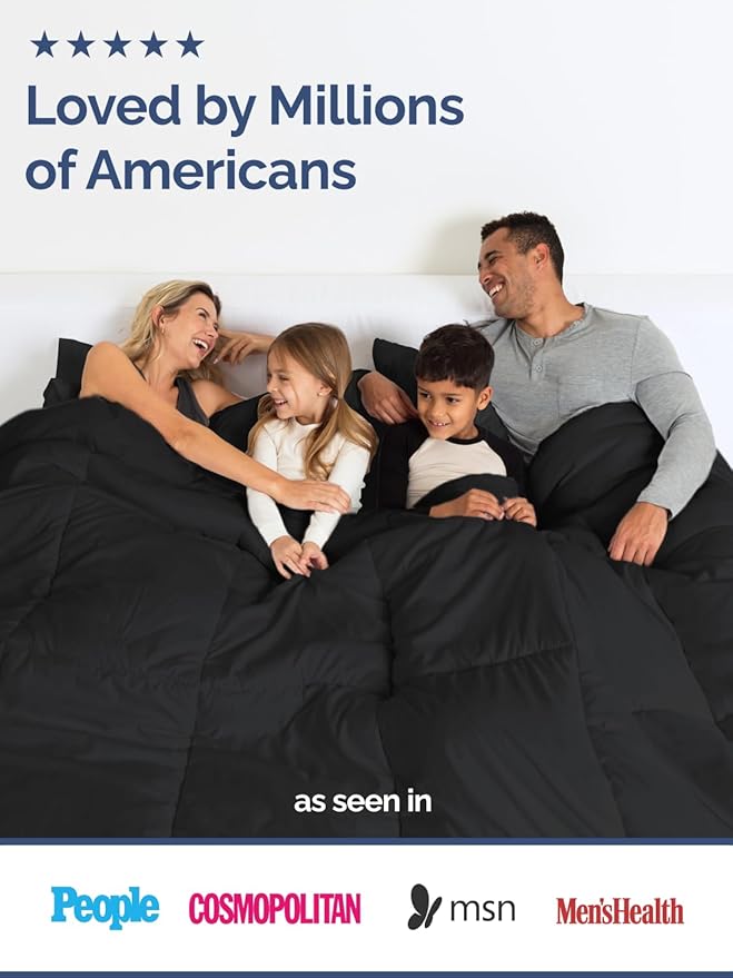 Cal King Size, Black Alternative Down Comforter - Warm, Lightweight & Breathable Hotel Quality Bedding Set for Men, Women, Kids & Teens - All Season Oversized Cooling Microfiber Duvet Insert Comforter