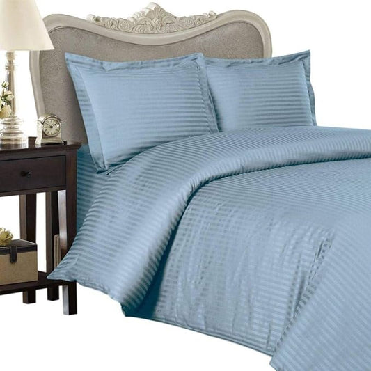 4 Piece Luxurious 1000 Thread Count Queen Size Siberian Goose Down Comforter Set 100% Egyptian Cotton, Blue Stripe Color, 1000 TC - 750FP - 50Oz.