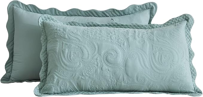 Oversized King Bedspread 138x122 Extra Wide, Paisley Pattern Design, Lightweight Bedding Cover, Reversible, 5 Piece, 100% Microfiber, California/Alaskan King, Seaglass