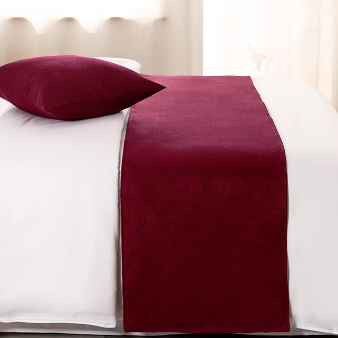 AMBERIS Bed Runner Red, Imitation Linen Decorative Bed Scarf for Home Hotel (Pillowcases Sold Separately)