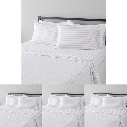 Amazon Basics Lightweight Breathable Brushed Microfiber 4-Piece Bed Sheet Set,Wrinkle Resistant with 14-Inch Deep Pockets,Queen,Taupe Stripe,(Pack of 4)