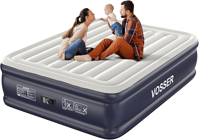 Air Mattress Queen with Built in Pump,18'' Inflatable Mattress of Vertical Beams,Self Inflatable/Deflation Blow Up Mattress in 3 Mins,Flocked Top Airbed with Carry Bag for Home, Camping