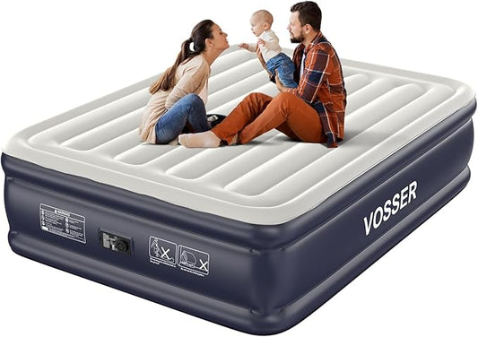 Air Mattress Queen with Built in Pump,18'' Inflatable Mattress of Vertical Beams,Self Inflatable/Deflation Blow Up Mattress in 3 Mins,Flocked Top Airbed with Carry Bag for Home, Camping