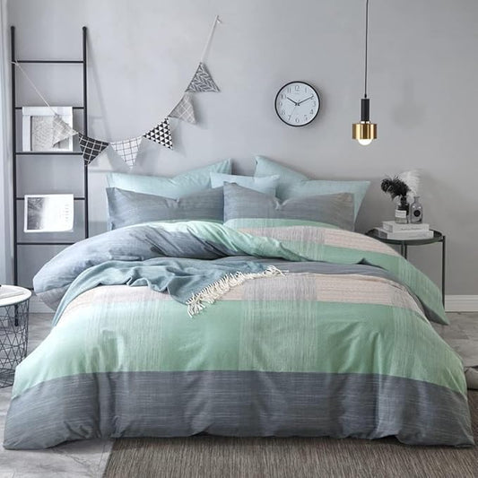 LifeTB Queen Comforter Set Patchwork Bedding Comforter Set Soft Fluffy Geometric Plaid Bedding Set for All Seasons Cozy Patchwork Plaid Checkered Pattern Queen Bed Comforter with 2 Pillow Shams