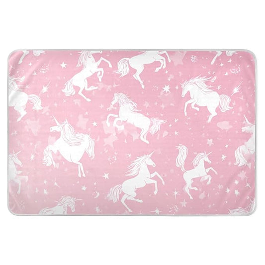 Waterproof Bed Pad Reusable Changing Pad Toddler Mattress Protector Large Pee Pad Baby Diaper Pad Soft Washable Liner Pink Unicorns Silhouette and Stars