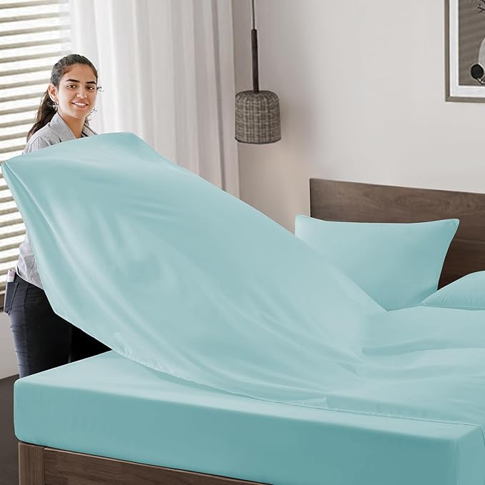 Maple&Stone Full Flat Sheet 6 Pack,Premium Soft & Breathable,Brushed Microfiber Fabric,Anti-Shrinkage & Non-Fading,Bulk Flat Sheets Only Full Size(Light Blue)
