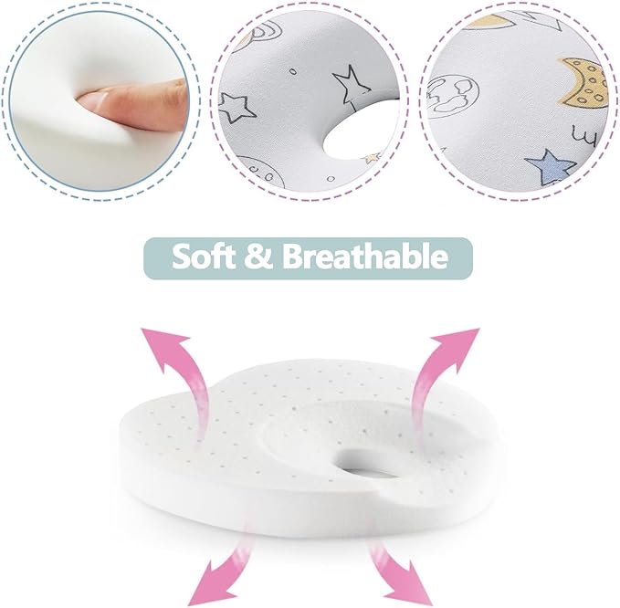 Memory Foam Travel Pillow,Breathable Flat Soft Bed Pillow with Soft Cover,Head Support Small Pillow Cute Shape for Car Seat Space