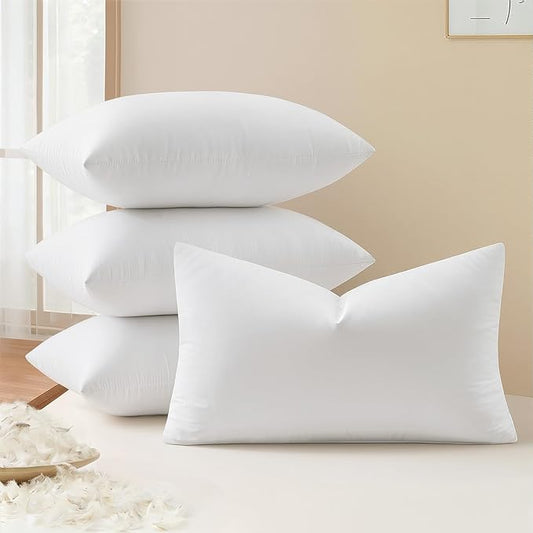 MIULEE Pack of 4 12x20 Pillow Inserts, Premium Feather and Down Decorative Throw Pillows, Fluffy and Choppable, Cotton Fabric for Sofa Bed Couch