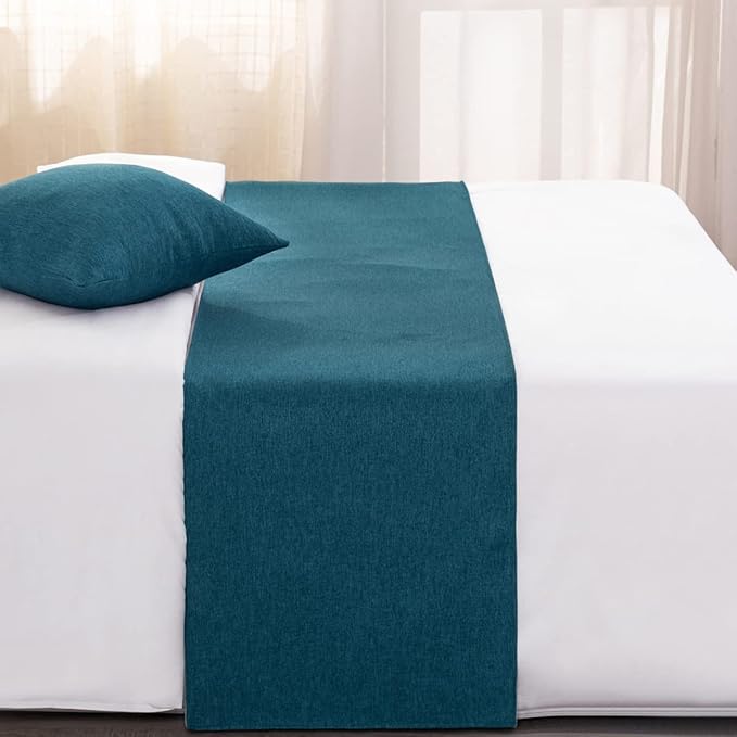 AMBERIS Bed Runner Blue, Imitation Linen Decorative Bed Scarf for Home Hotel (Pillowcases Sold Separately)