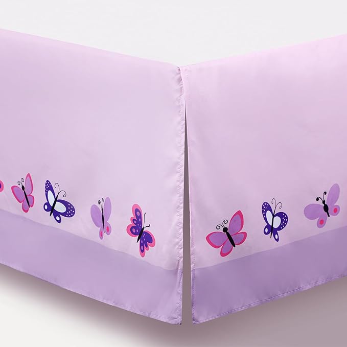 Tudomro 3 Pieces Butterfly Nursery Crib Bedding Set for Girls, Standard Size Bedding Sets with Comforter Fitted Sheet Crib Skirt(Purple)