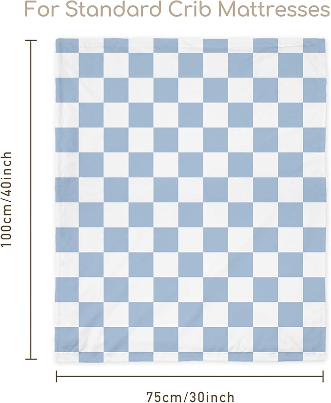 Checkered Baby Blanket, Nursery Minky Blanket for Boys Girls, Cozy Soft Fluffy Newborn Infant Toddler Receiving Blankets for Crib Stroller or Carseat, 30x40 Inches, Blue