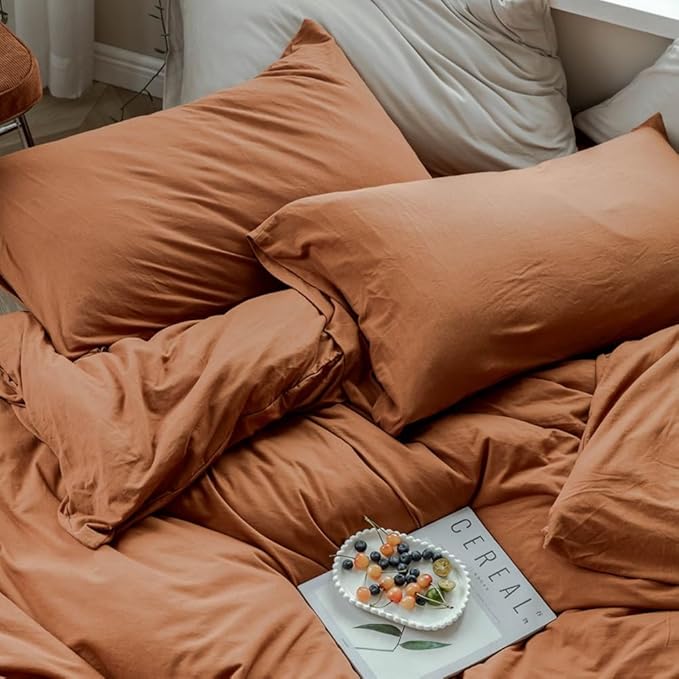 Terracotta Duvet Cover Jersey Knit Cotton Duvet Cover Twin Caramel 3 Pieces Bedding Set Rust Color Comforter Cover with Zipper Closure Comfy Burnt Orange Comforter Cover Farmhouse Bedding Set Twin