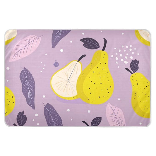Waterproof Bed Pad Reusable Changing Pad Toddler Mattress Protector Large Pee Pad Baby Diaper Pad Soft Washable Liner Purple Cute Pears Leaves and Dots