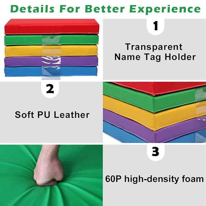 JOYMOR 2-Inch Thick Rest Mat, 5-Pack, Nap Mat with Name Tag Holder, Portable Toddler Mat, Floor Mat, Sleeping Mats for Kids/Toddlers Daycare/Home